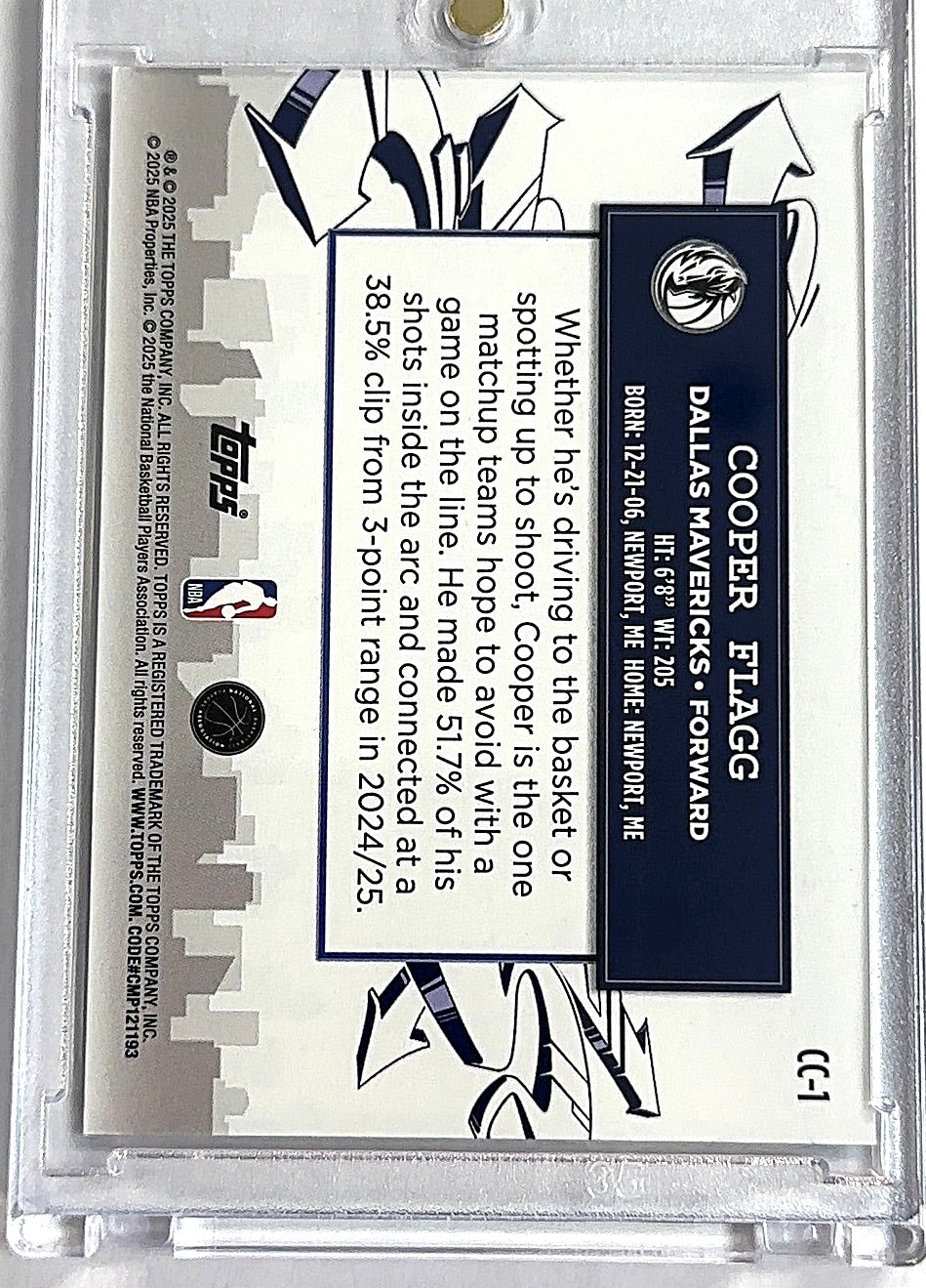2025 Topps Clutch City Prospect Cooper Flagg [Sandglitter] #CC-1 RC — back
