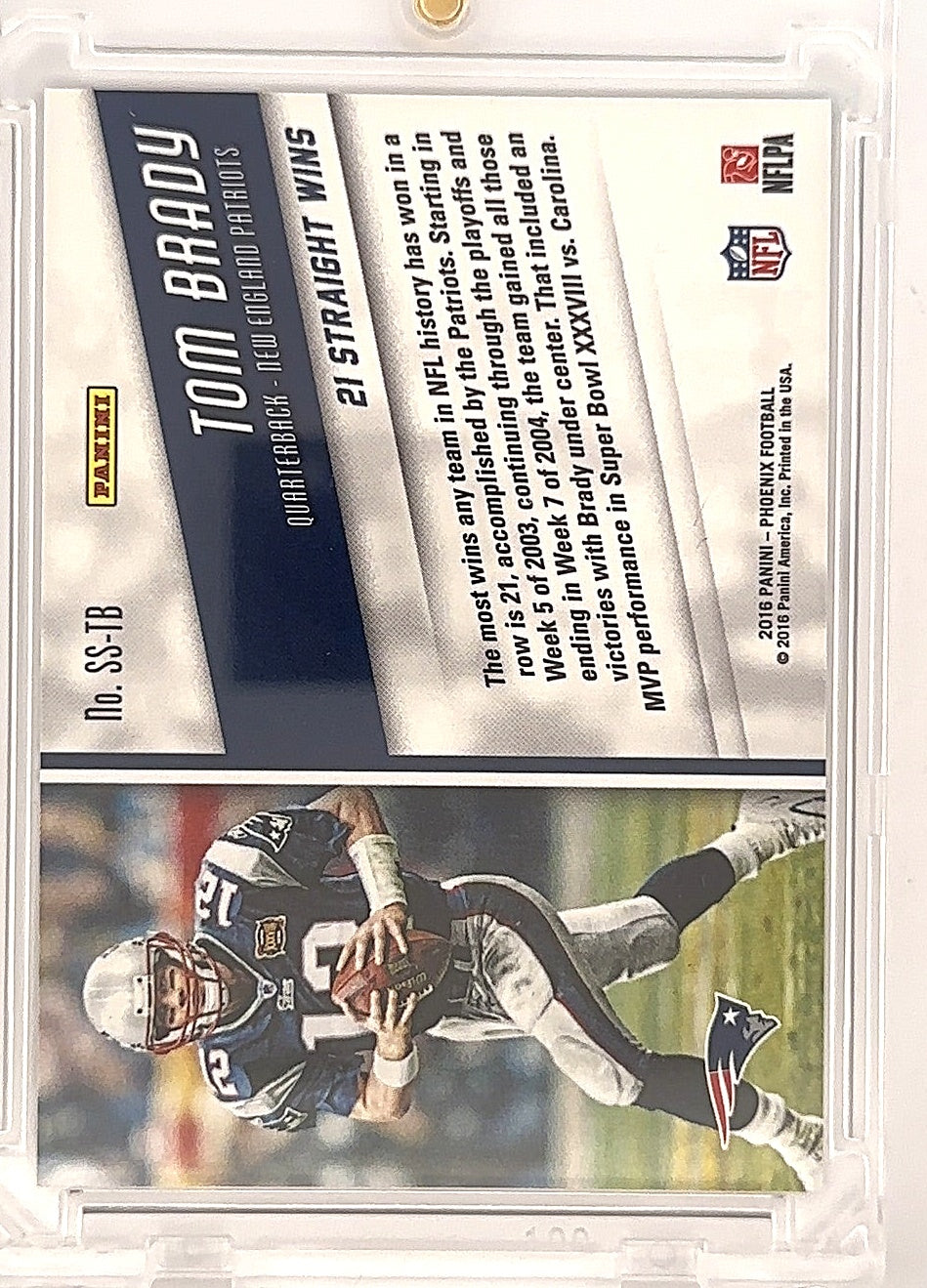 2016 Panini Phoenix Streaking Success Tom Brady #SS-TB — back