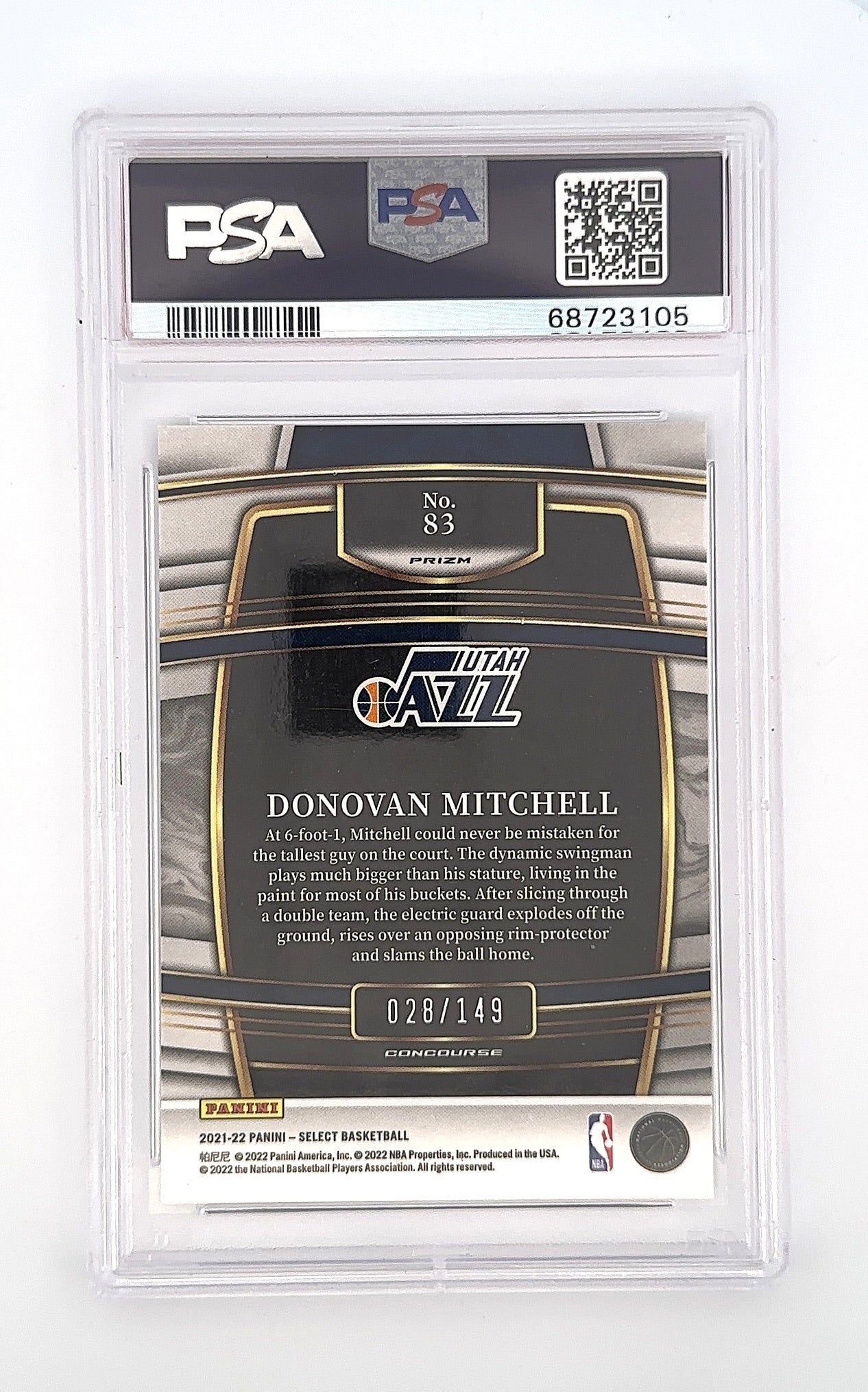 2021 Panini Select Donovan Mitchell [White Prizm] #83 PSA 10 — back
