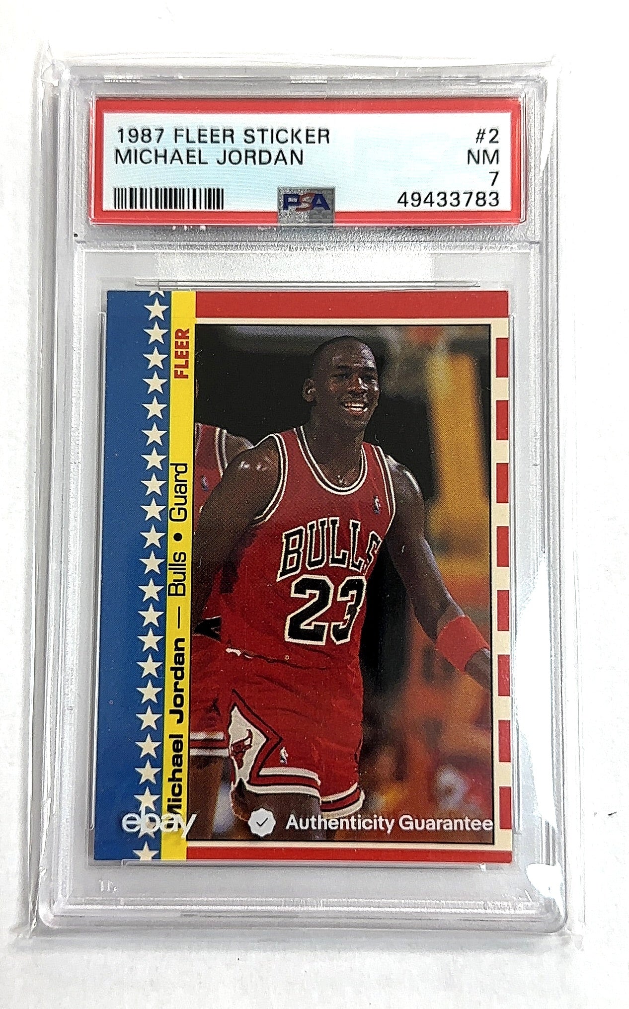 1987 Fleer Sticker Michael Jordan #2 PSA 7 — front