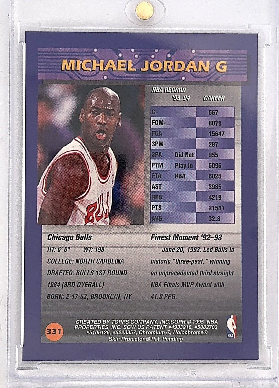 1994 Finest Michael Jordan [With Coating] #331 — back