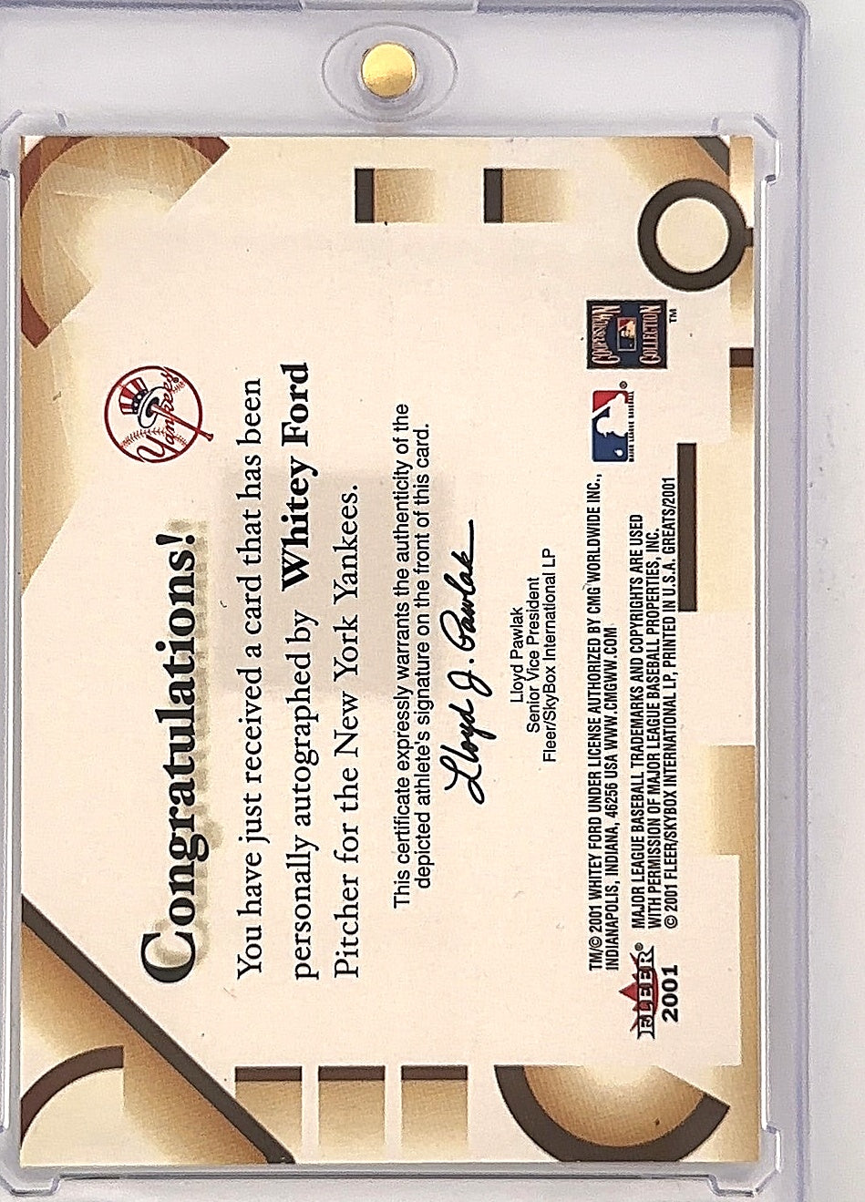 2001 Fleer Greats of the Game Autograph Whitey Ford — back