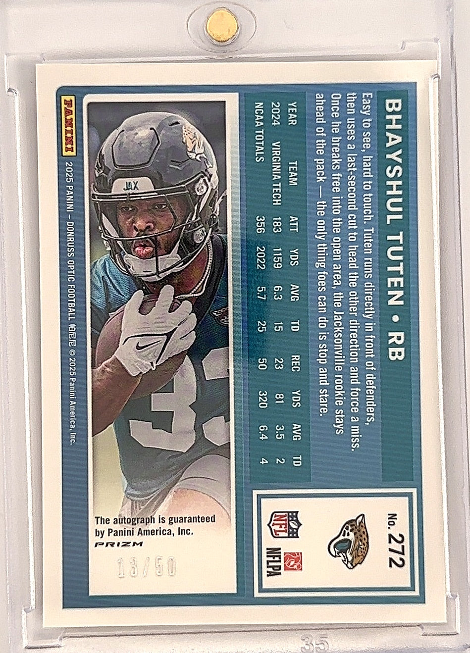 2025 Panini Donruss Optic Bhayshul Tuten Auto Rated Rookie #272 — back