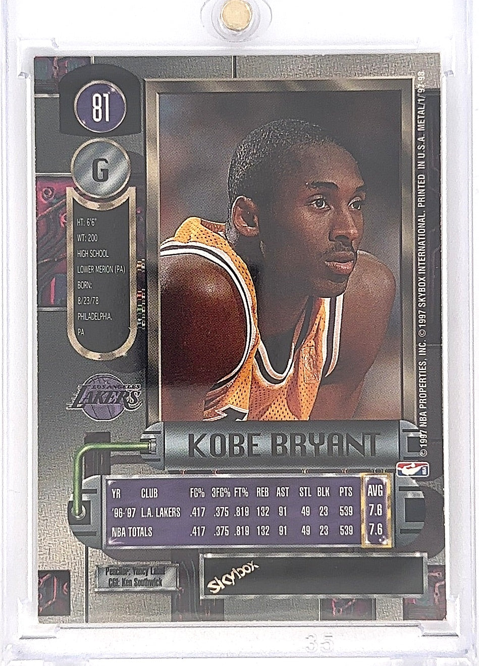 1997 Metal Universe Kobe Bryant #81 — back