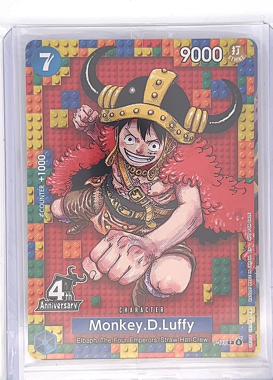 Lego Luffy One Piece TCG Monkey D Luffy P-110 OP17 4th Anniversary — front