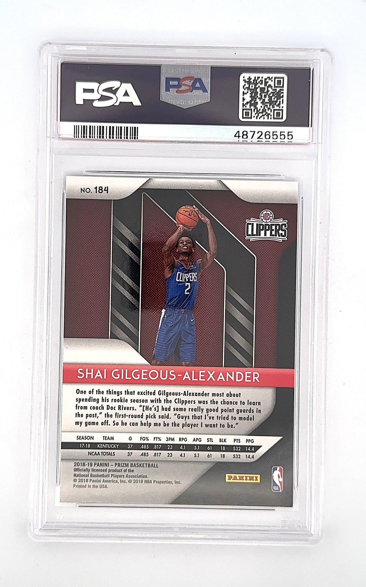 2018 Panini Prizm Shai Gilgeous-Alexander #184 PSA 9 — back