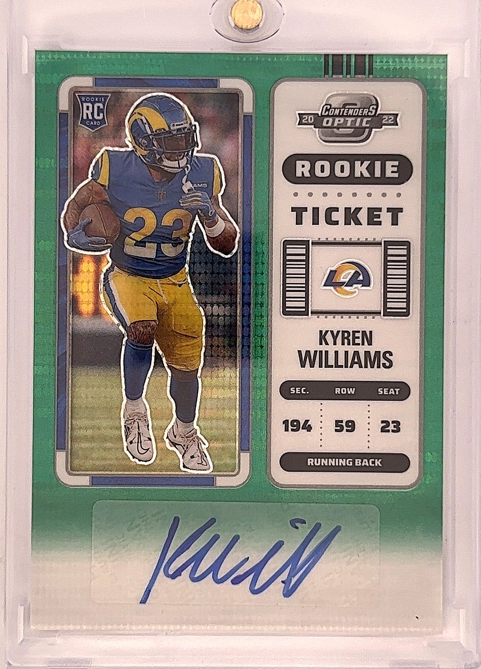 2022 Panini Contenders Optic Kyren Williams [Rookie Ticket Autograph Green Pulsar] #184 — front