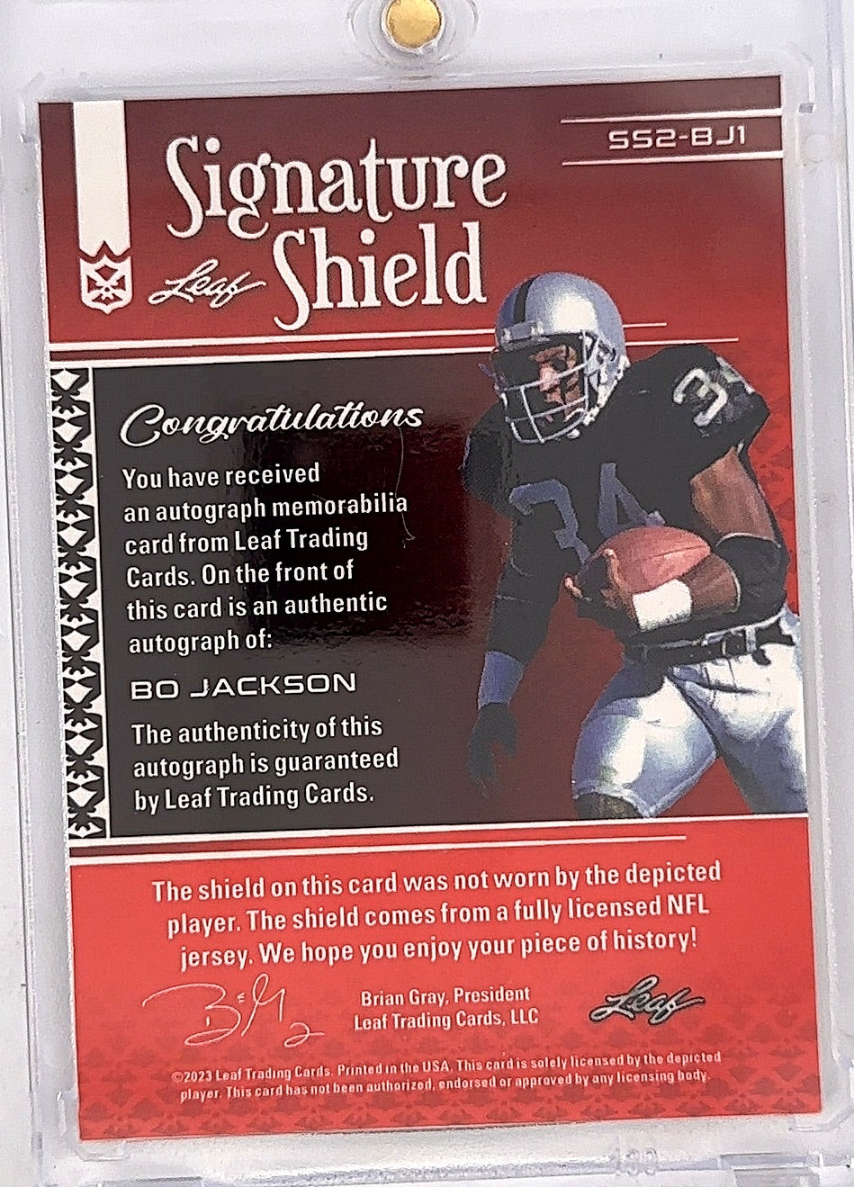 Bo Jackson 5/10 Signature Shield Autograph 2023 — back