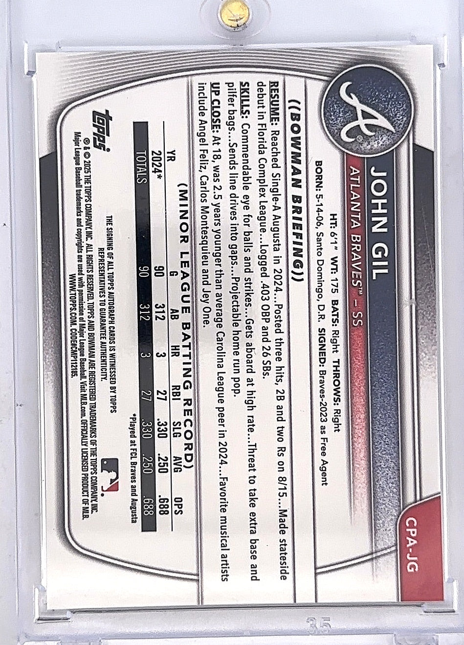 John Gil Bowman Chrome Autograph — back