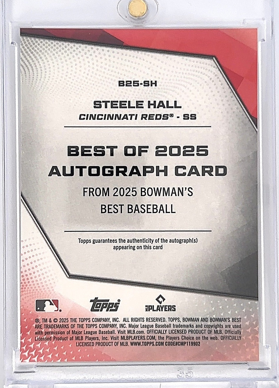 2025 Bowman's Best Autograph Steele Hall #B25-SH — back