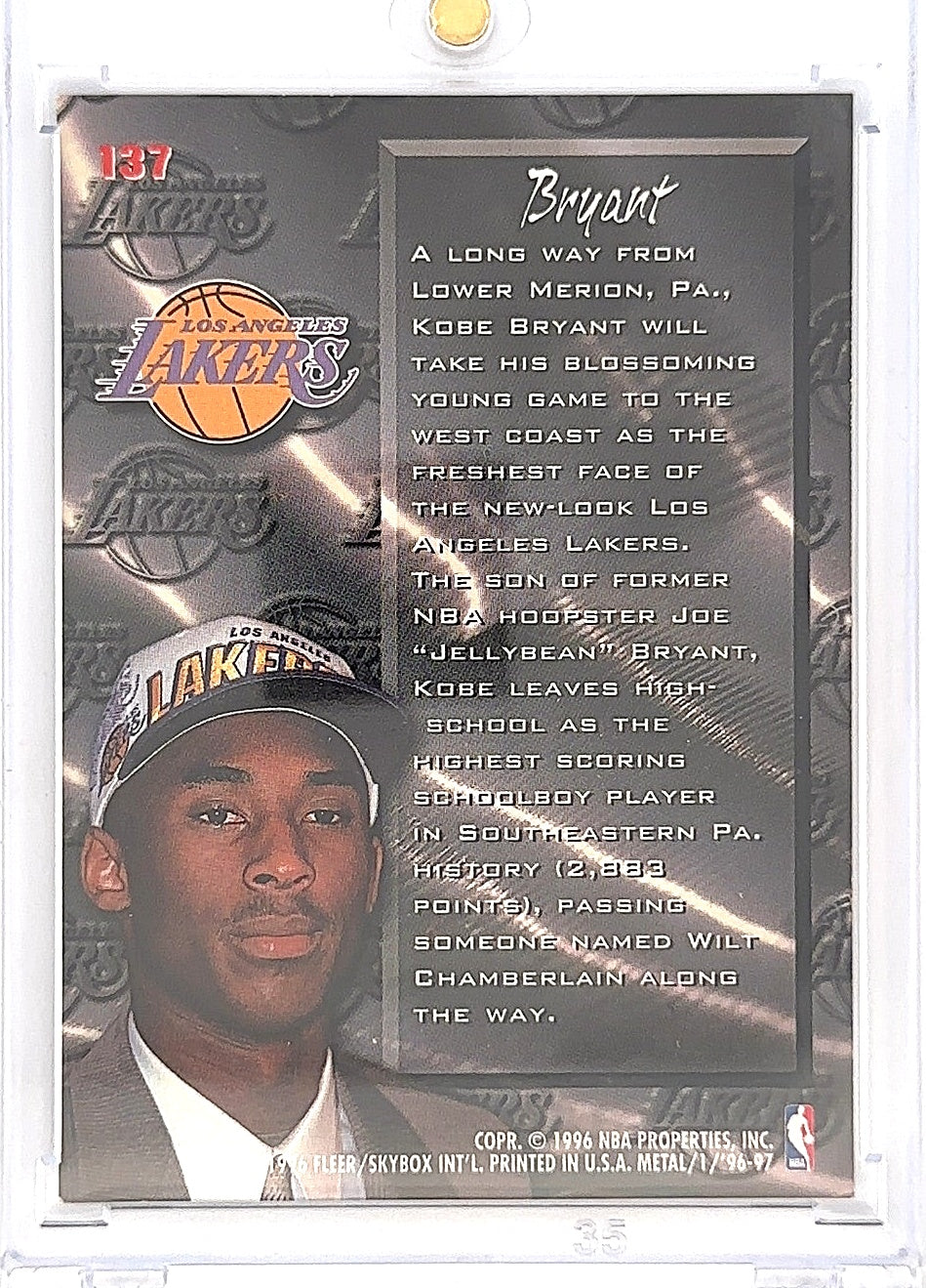 1996 Fleer Metal Kobe Bryant #137 — back