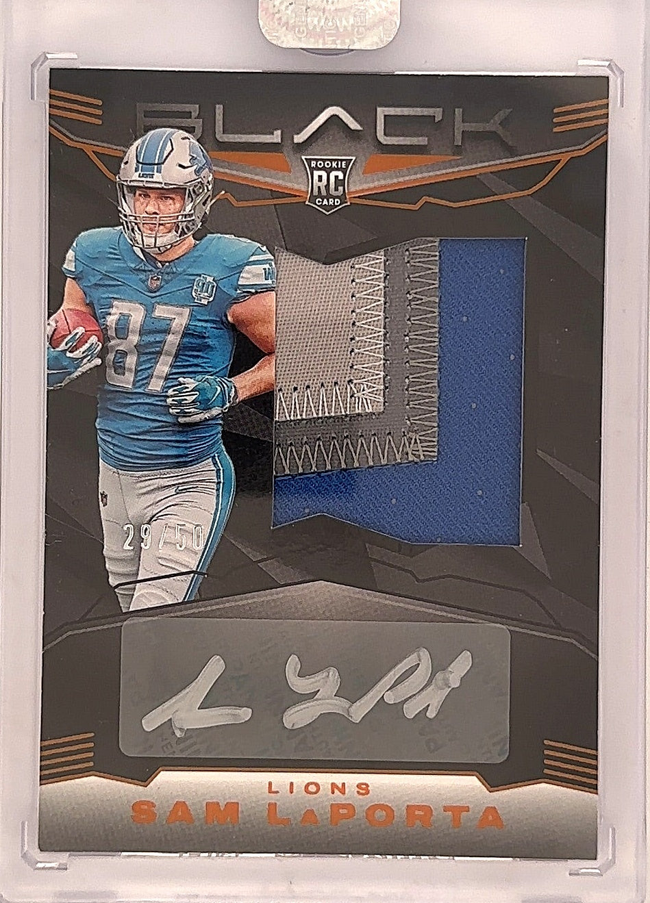 2023 Panini Black Sam LaPorta [Patch Autograph Citrine] #222 — front