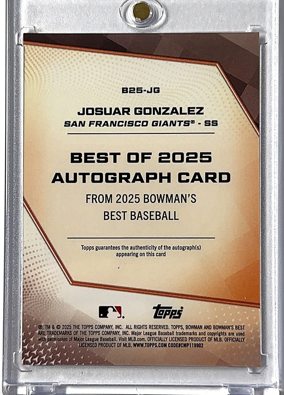 2025 Bowman's Best Autograph Josuar Gonzalez [Gold Refractor] #B25-JG AUTO — back