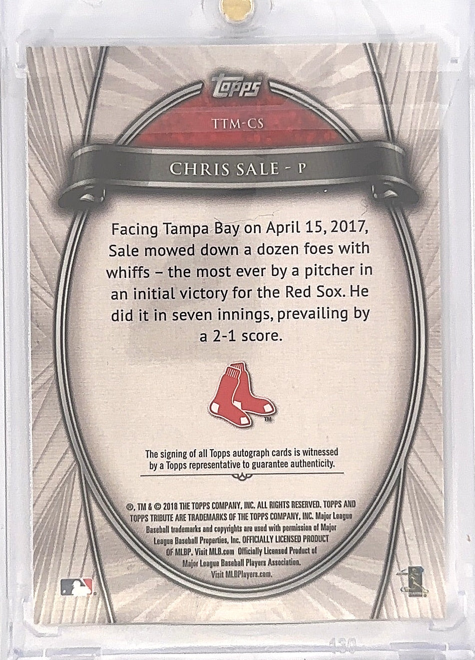 2018 Chris Sale Topps Auto /￼99 #TTM-CS — back