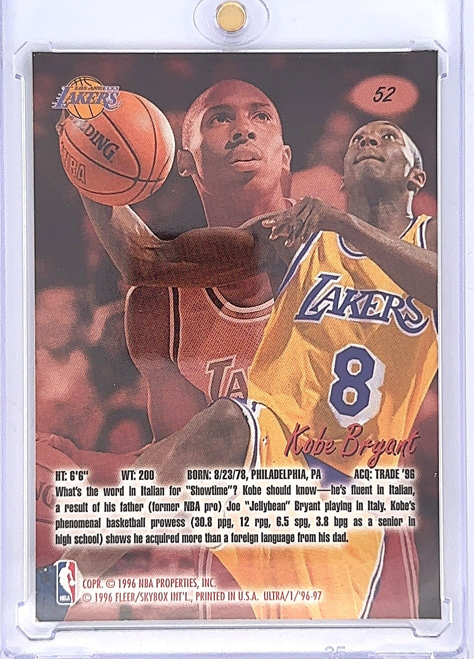 1996 Ultra Kobe Bryant #52 — back