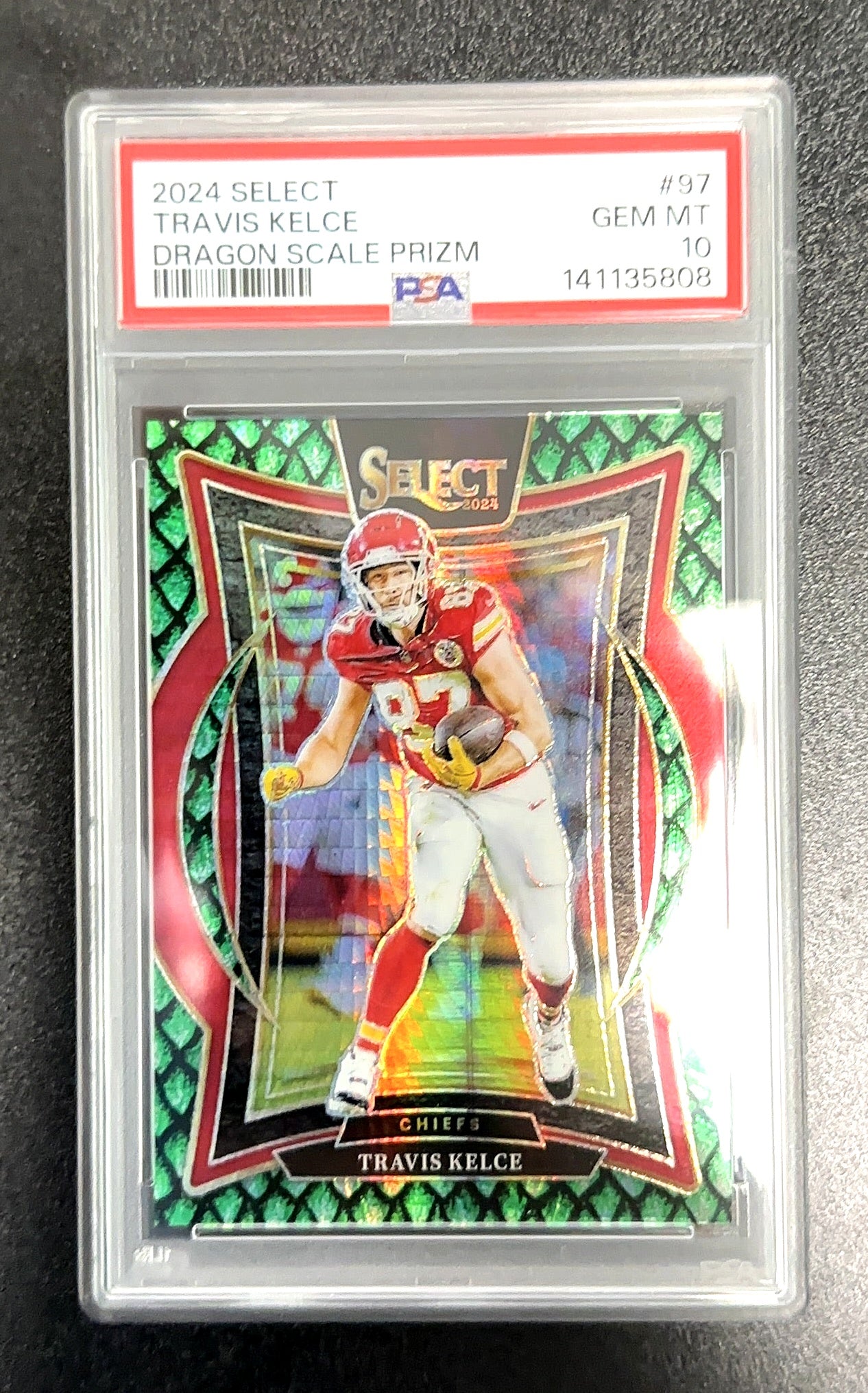2024 Panini Select Travis Kelce [Dragon Scale Prizm] #97 PSA 10 — front