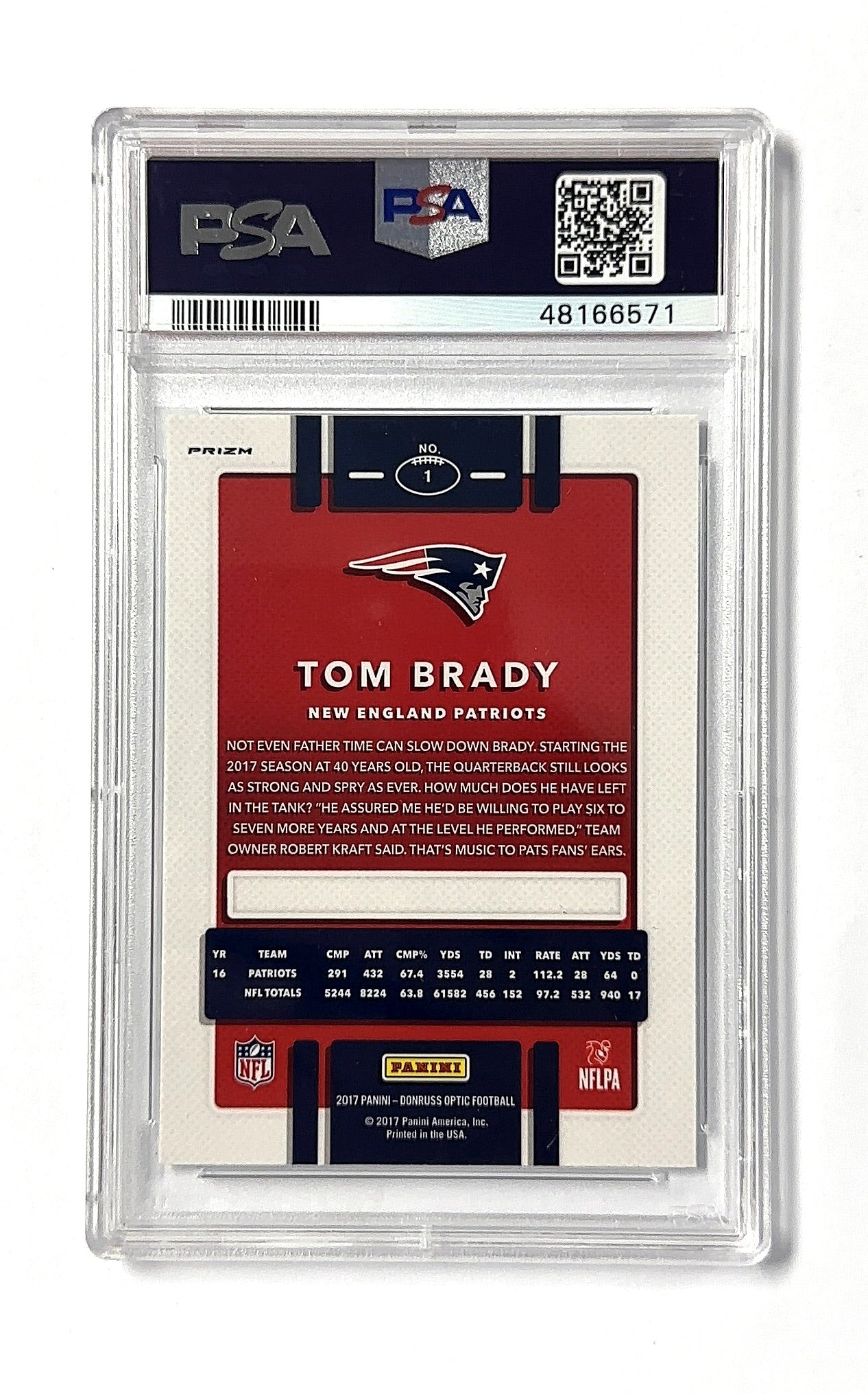 2017 Panini Donruss Optic Tom Brady [Holo] #1 PSA 8 — back