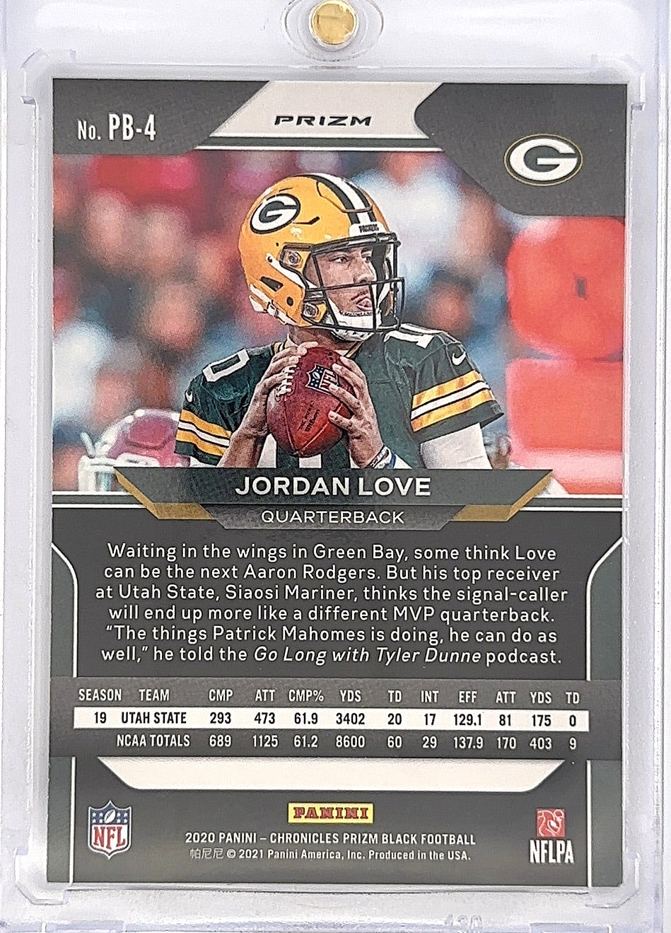 Jordan Love Panini Prism Black 2020 — back