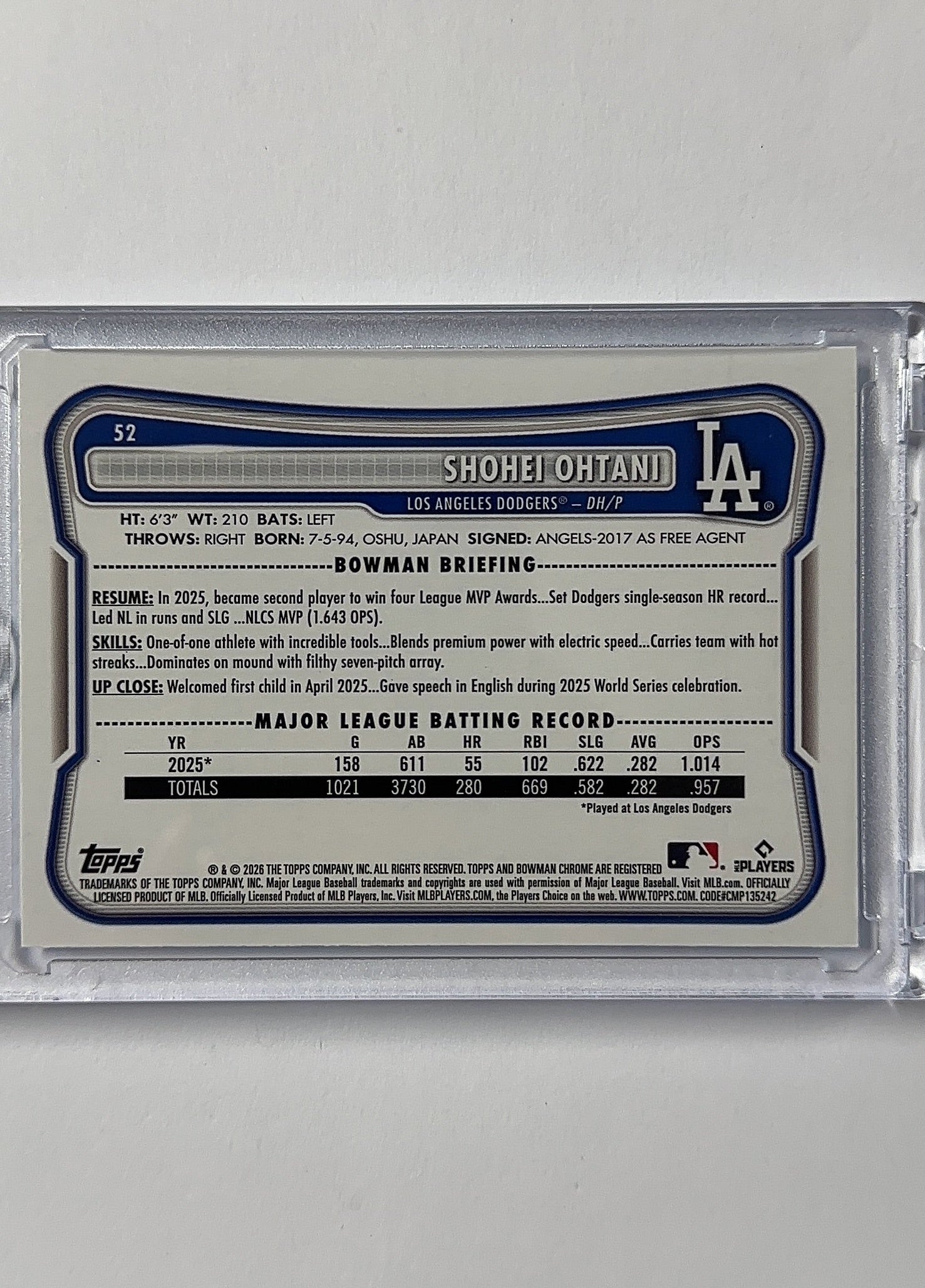 Shohei Ohtani Bowman — back