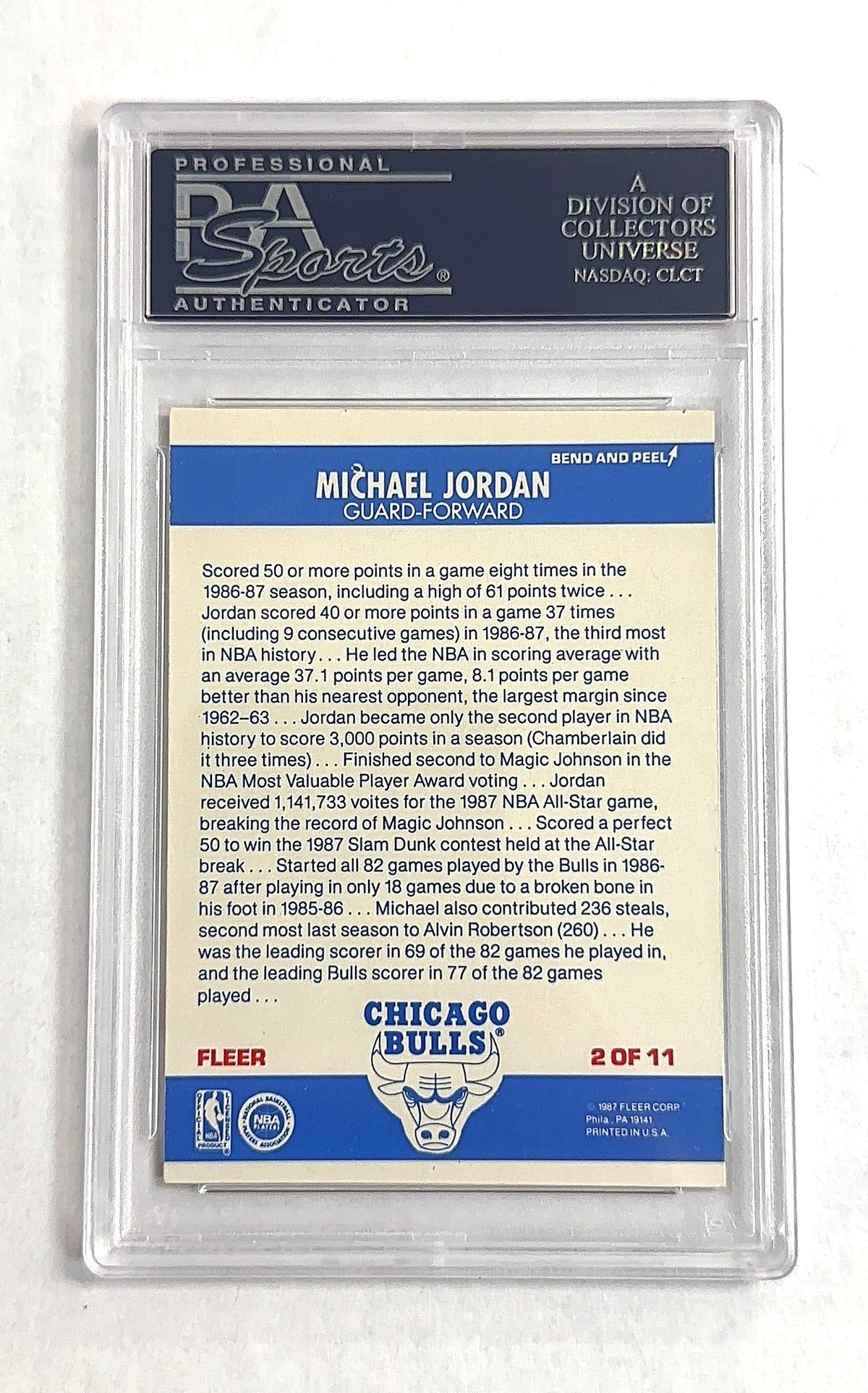 1987 Fleer Sticker Michael Jordan #2 PSA 7 — back