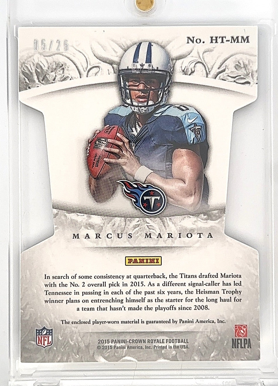 2015 Crown Royale Heirs to the Throne 05/25 Marcus Mariota Rookie RC #HT-MM — back