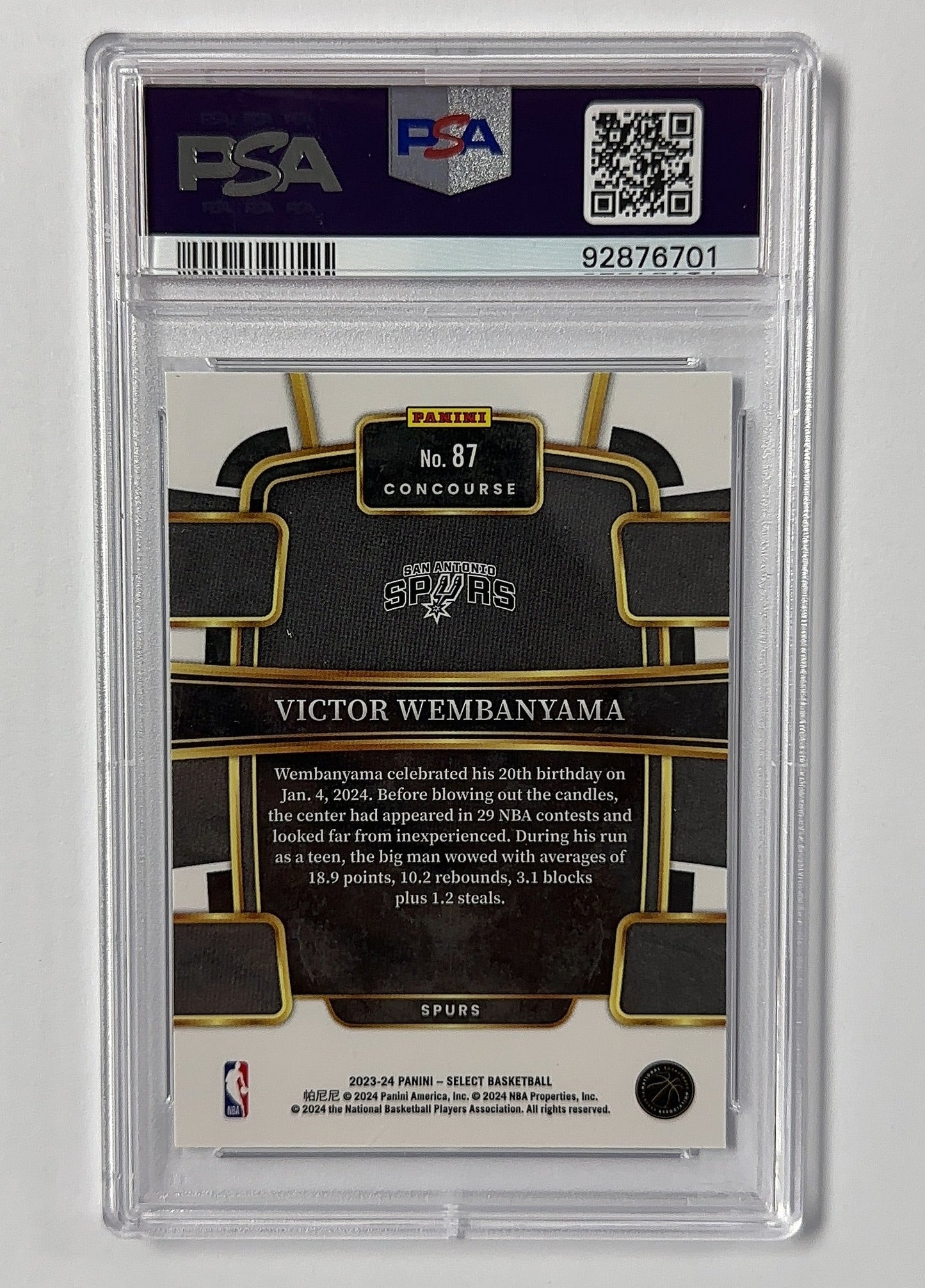 Victor Wembanyama - PSA 10 Select — back