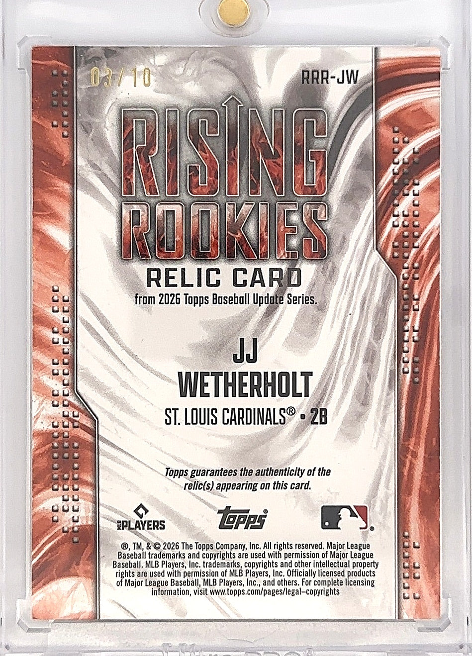 2026 Topps Update Rising Rookie Relic JJ Wetherholt #RRR-JW — back