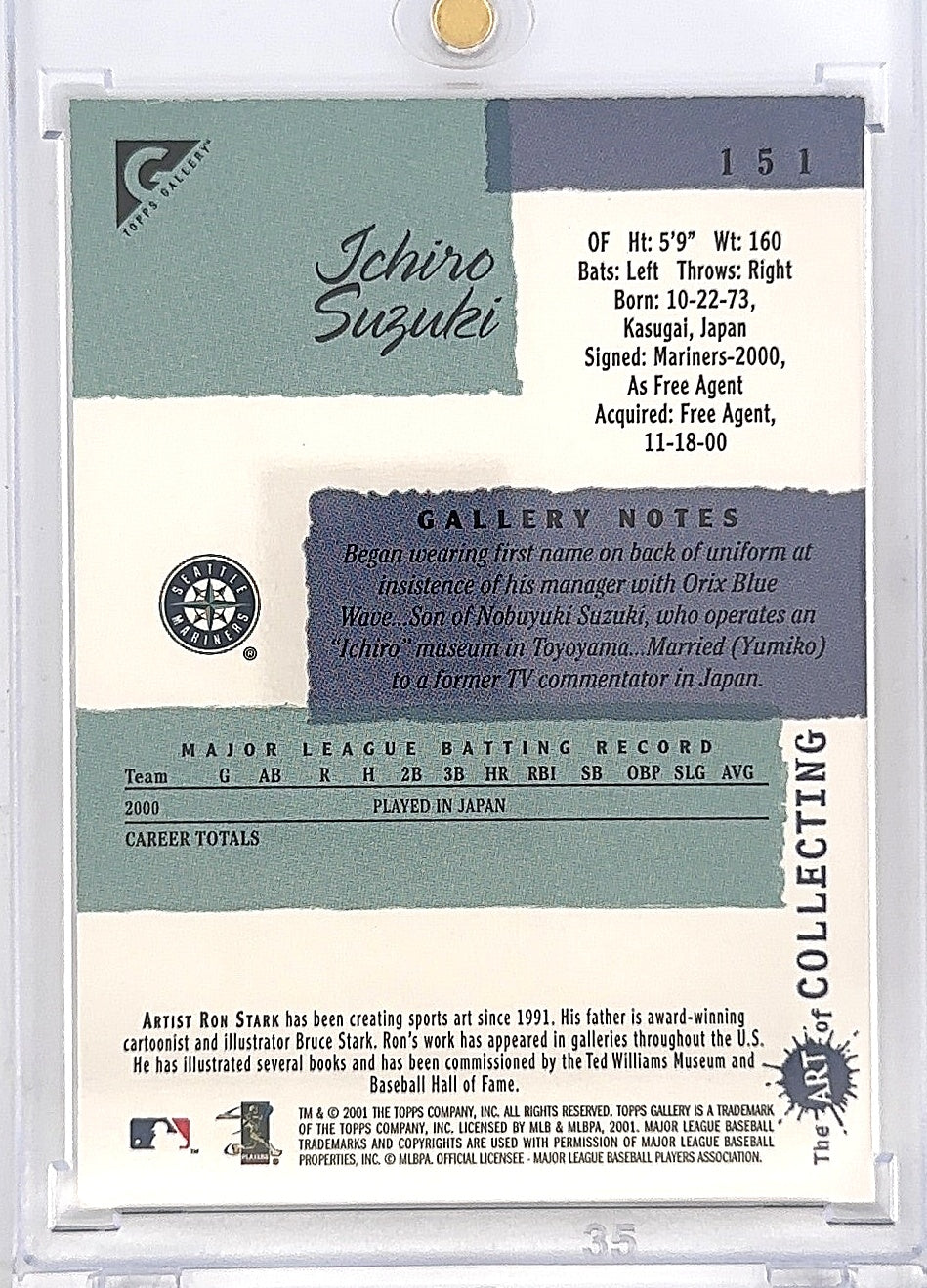 2001 Topps Gallery Ichiro Suzuki [English] #151 [DAMAGED LEFT CORNER] — back
