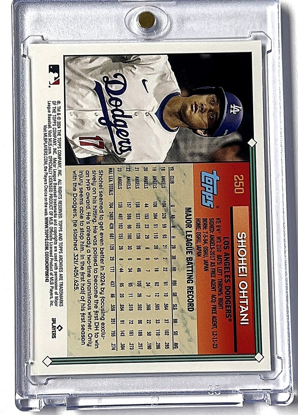 2024 Topps Archives Shohei Ohtani [Black Foilboard] #250 — back