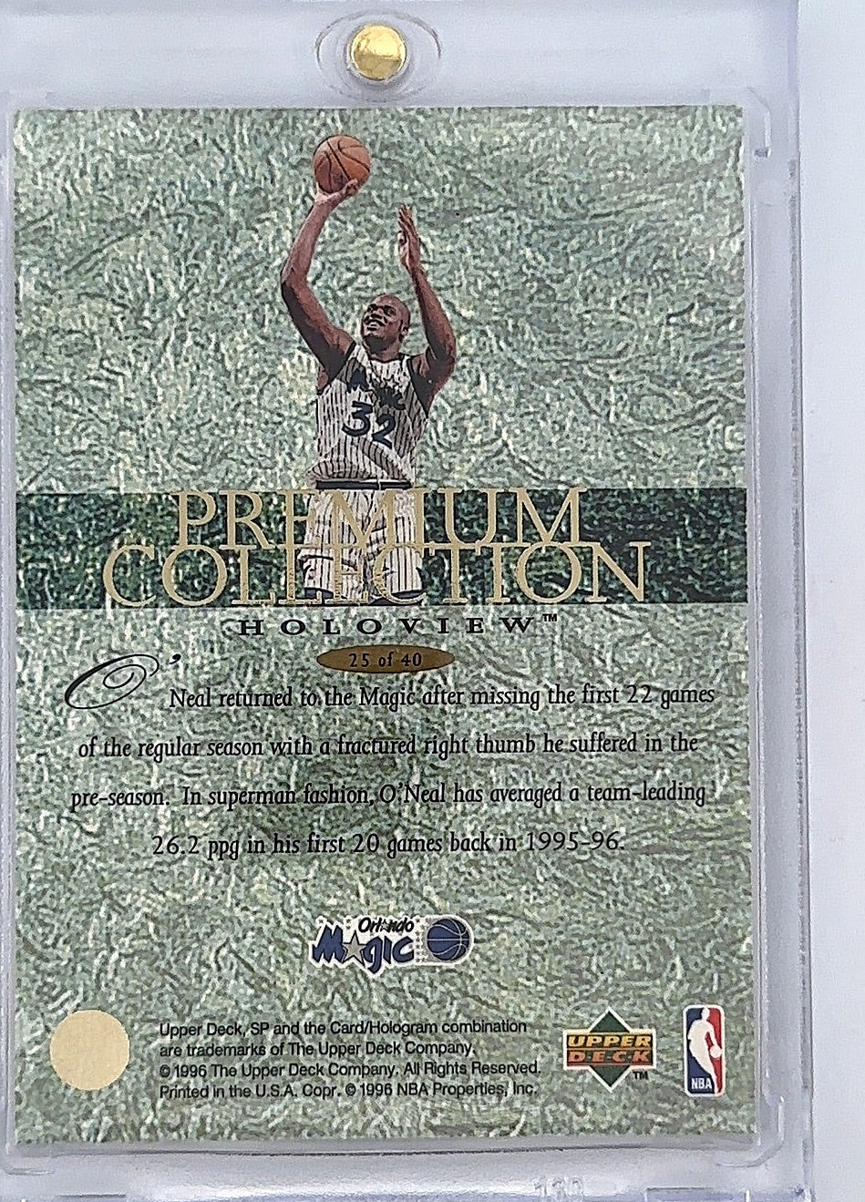 Shaquille O’Neal Orlando Holoview Premium Collection 1996 — back