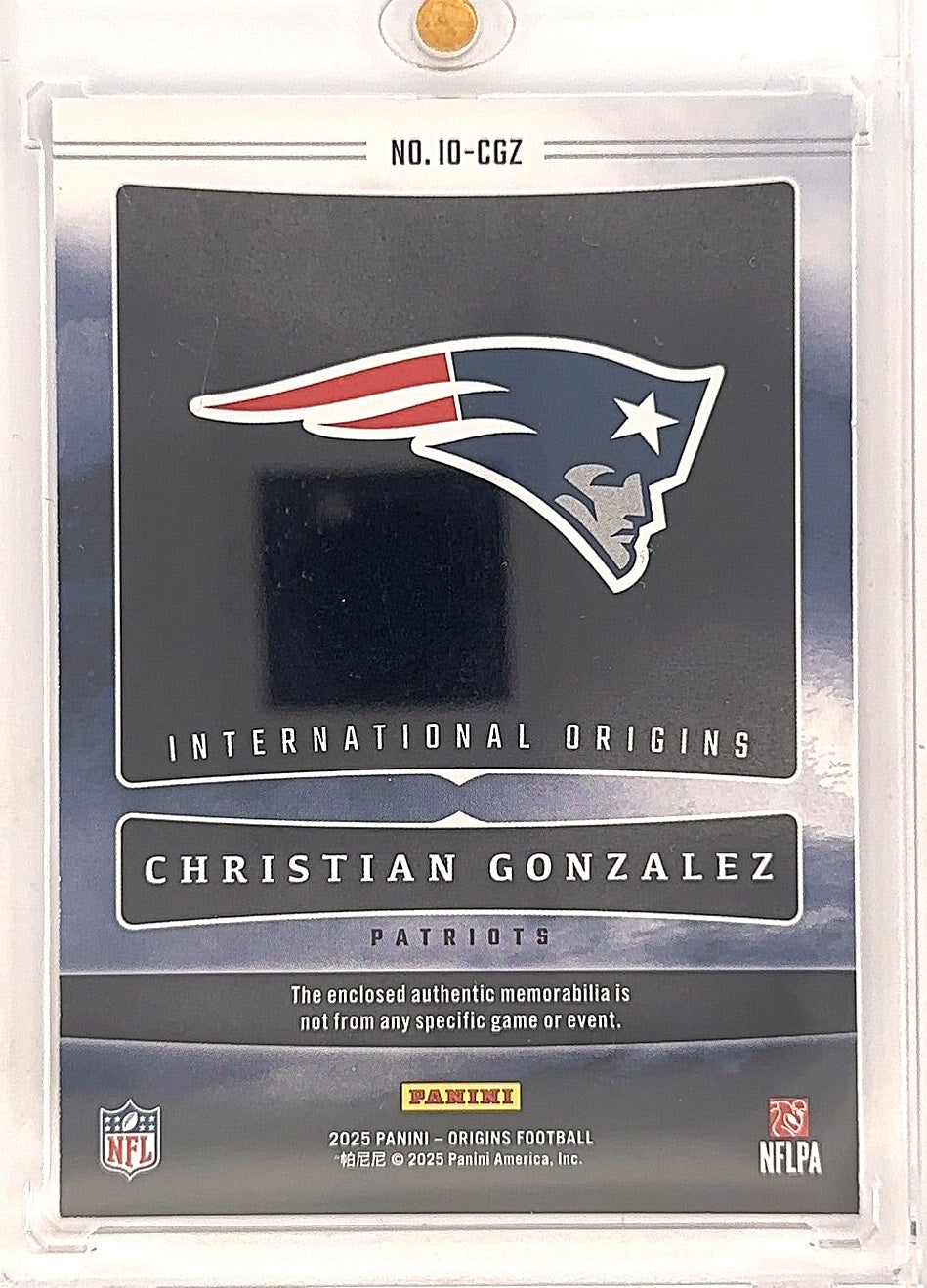 Christian Gonzalez International Origins Patch /199 — back