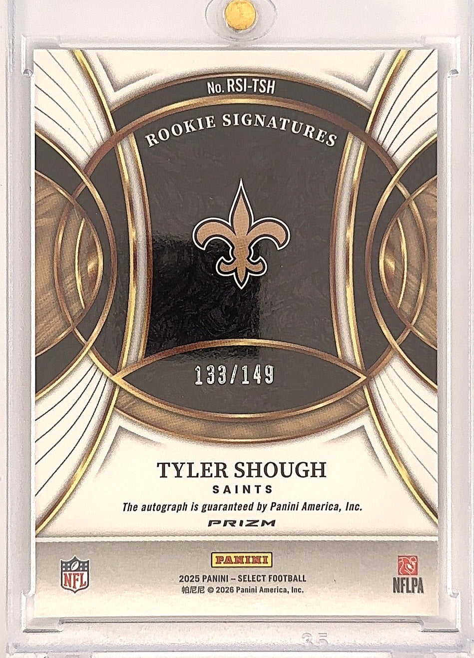 2025 Panini Select Rookie Signature Tyler Shough [Blue Prizm] #RSI-TSH — back