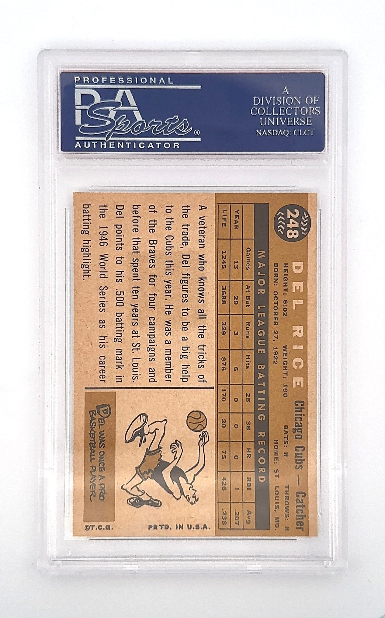 1960 Topps Del Rice #248 PSA 8 — back