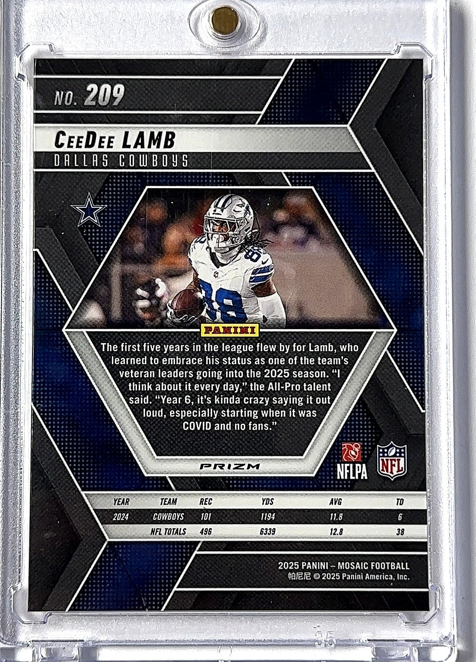 2025 Panini Mosaic CeeDee Lamb [Honeycomb] #209 RC — back