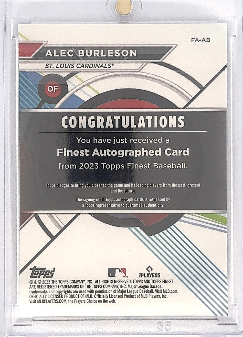 2023 Topps Finest Autographs Alec Burleson #FA-AB — back
