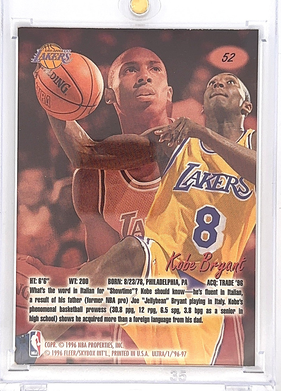 1996 Ultra Kobe Bryant #52 — back