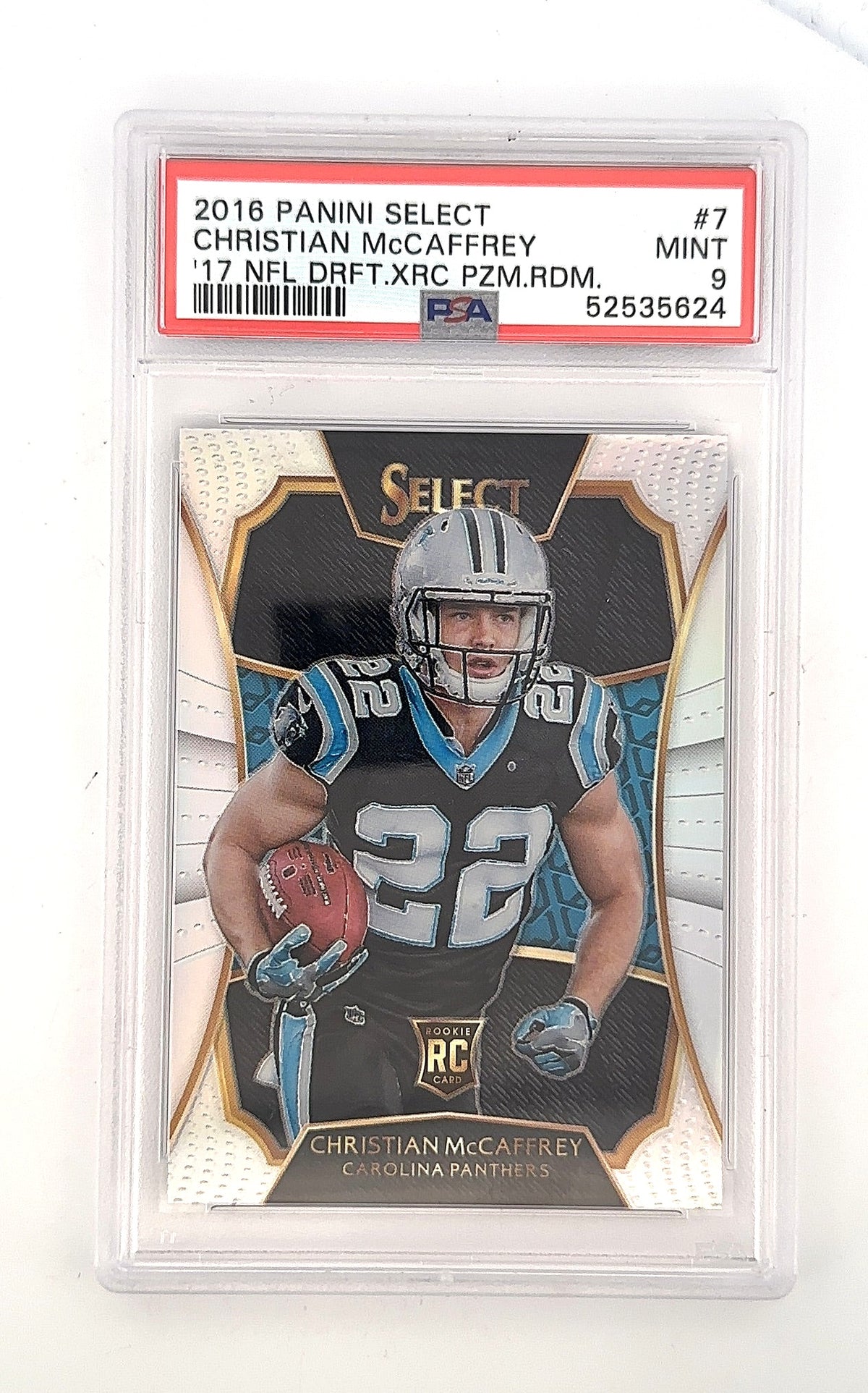 2016 Panini Select NFL Draft Xrc Prizm Redemption Christian McCaffrey #7 PSA 9 — front