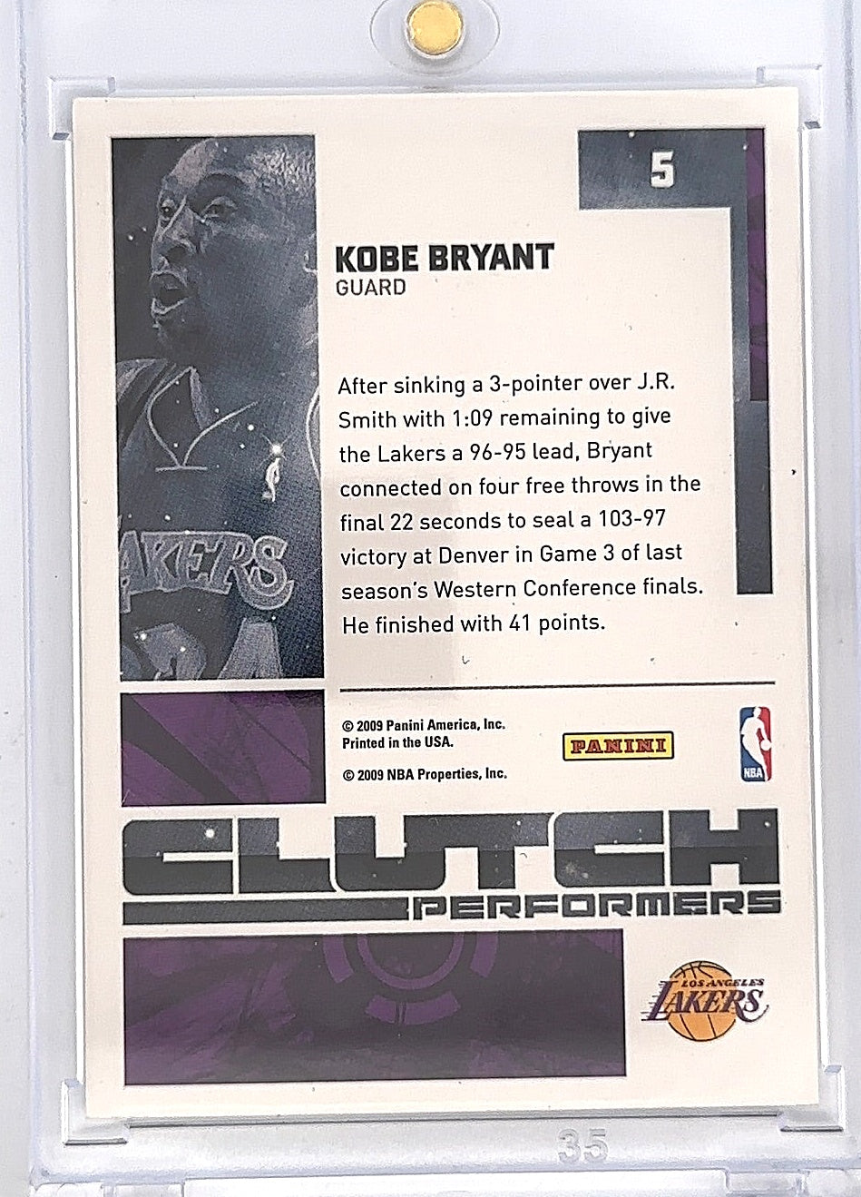 2009 Donruss Elite Clutch Performers Kobe Bryant #5 — back
