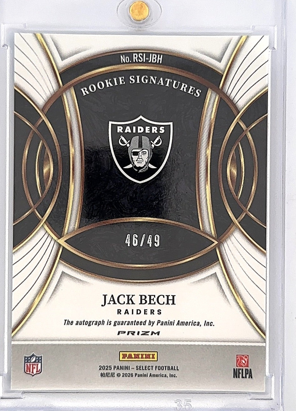 2025 Panini Select Rookie Signature Jack Bech [Light Blue Prizm] #RSI-JBH — back