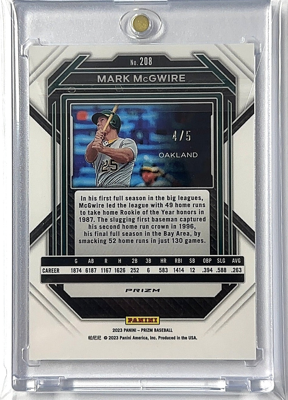 2023 Panini Prizm Mark McGwire [Black Gold Shimmer] #208 — back