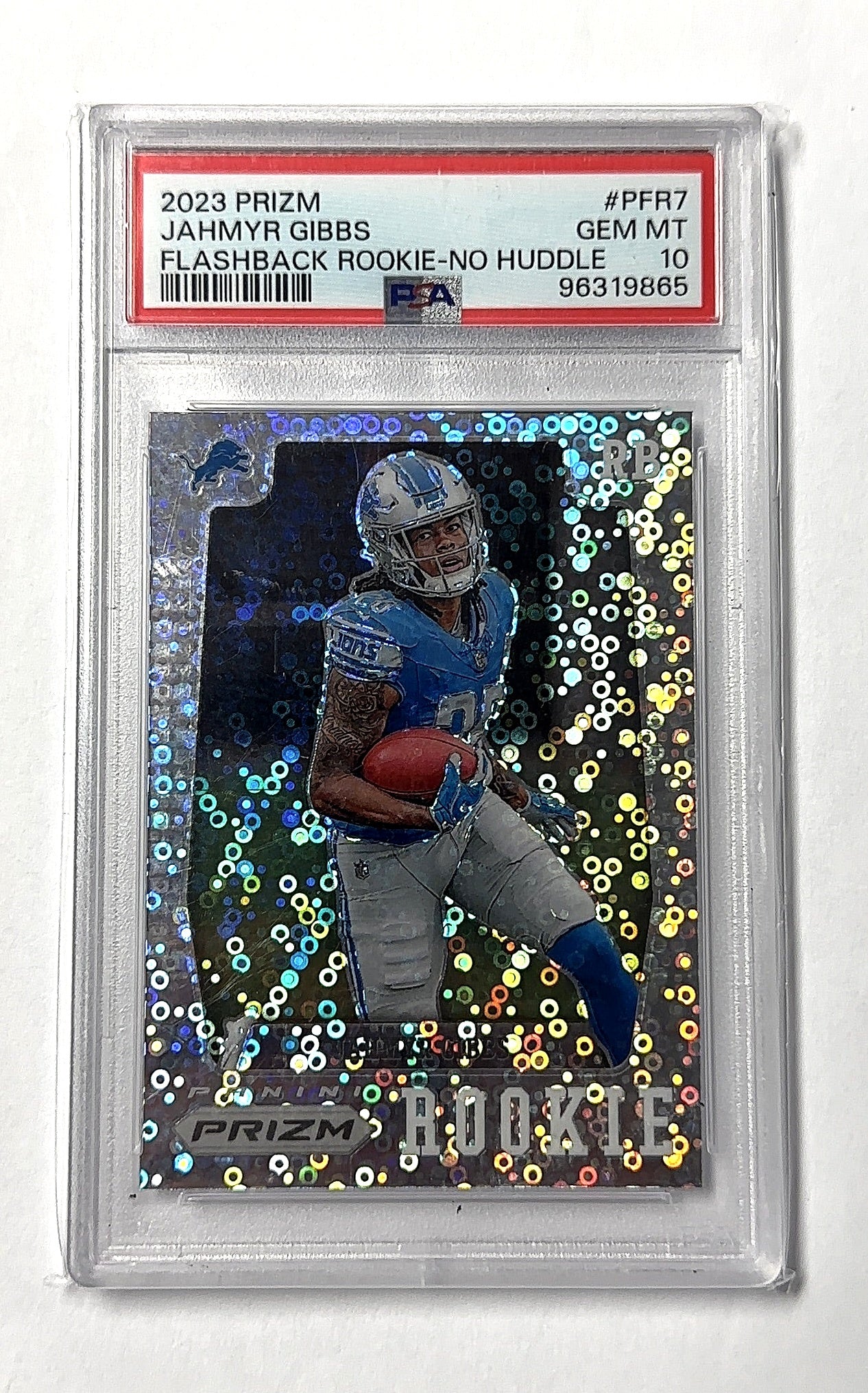 2023 Panini Prizm Flashback Rookie Jahmyr Gibbs [No Huddle] #PFR-7 PSA 10 — front