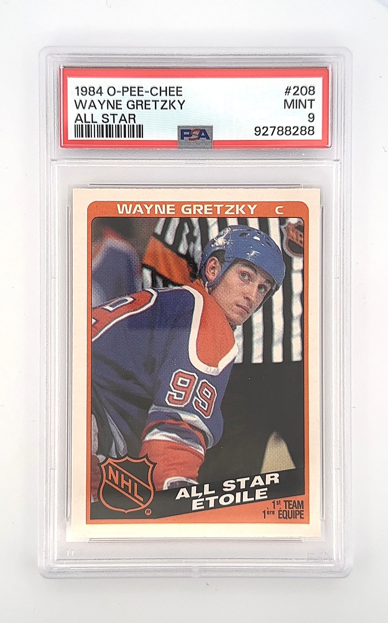 1984 Wayne Gretzky O-PEE-CHEE All Star #208 PSA MINT 9 — front