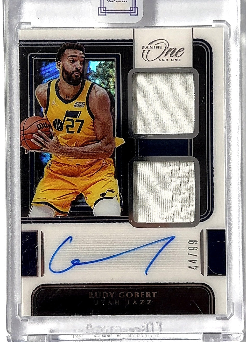 2021 Panini One and One Dual Jersey Autographs Rudy Gobert [Blue] #DJ-RGB AUTO — front