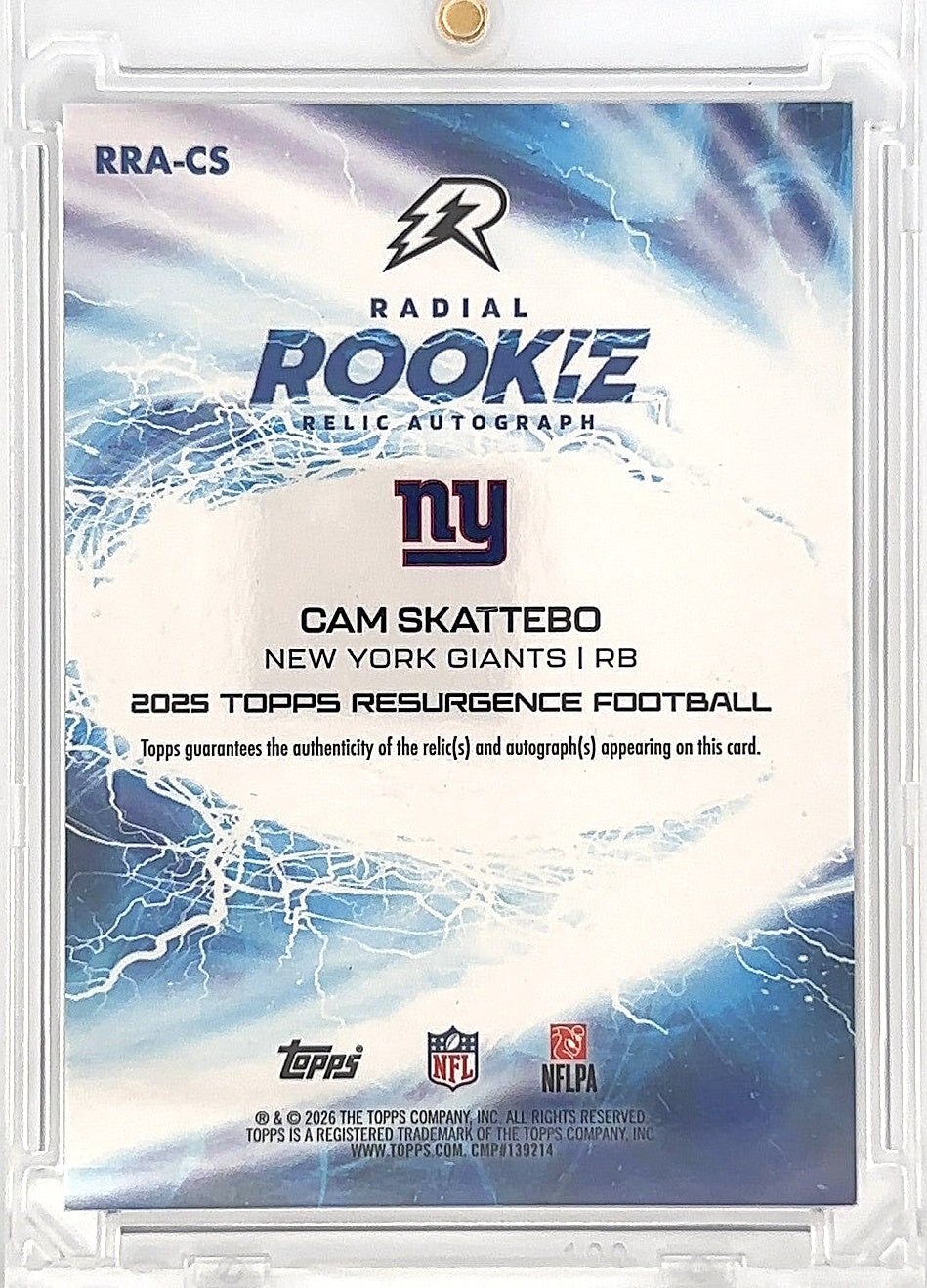 2025 Topps Resurgence Cam Skattebo Rookie Auto Relic #RRA-CS 65/99 — back