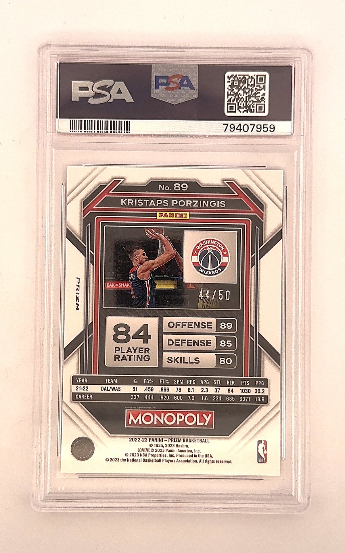 2022 Panini Prizm Monopoly Kristaps Porzingis [Purple Money Shimmer] #89 PSA 9 — back