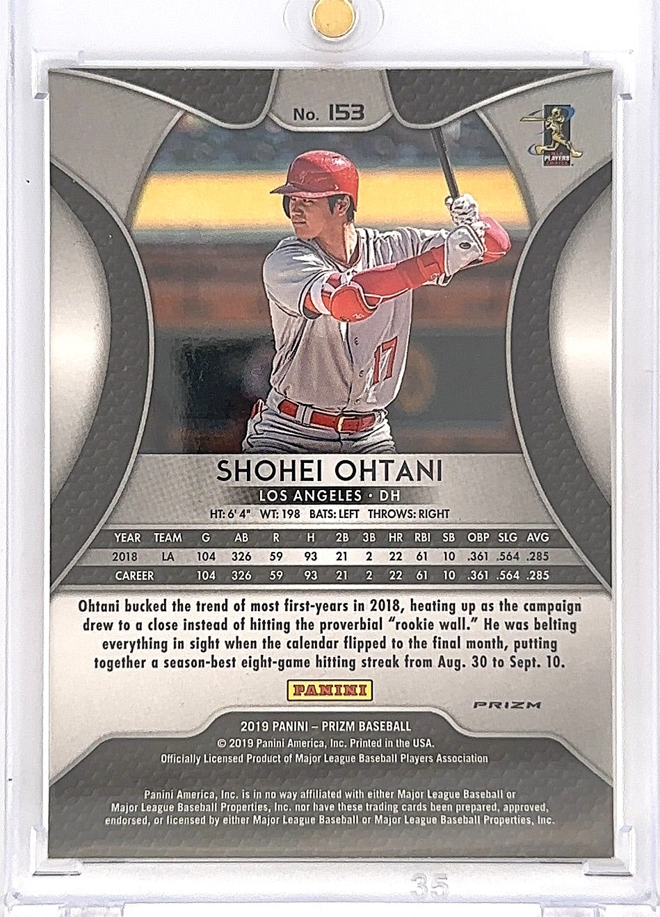 2019 Panini Prizm Shohei Ohtani [Red, White, Blue Prizm] #153 — back