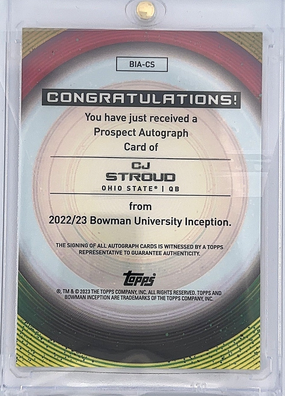 CJ Stroud Inception Bowman 2022 — back