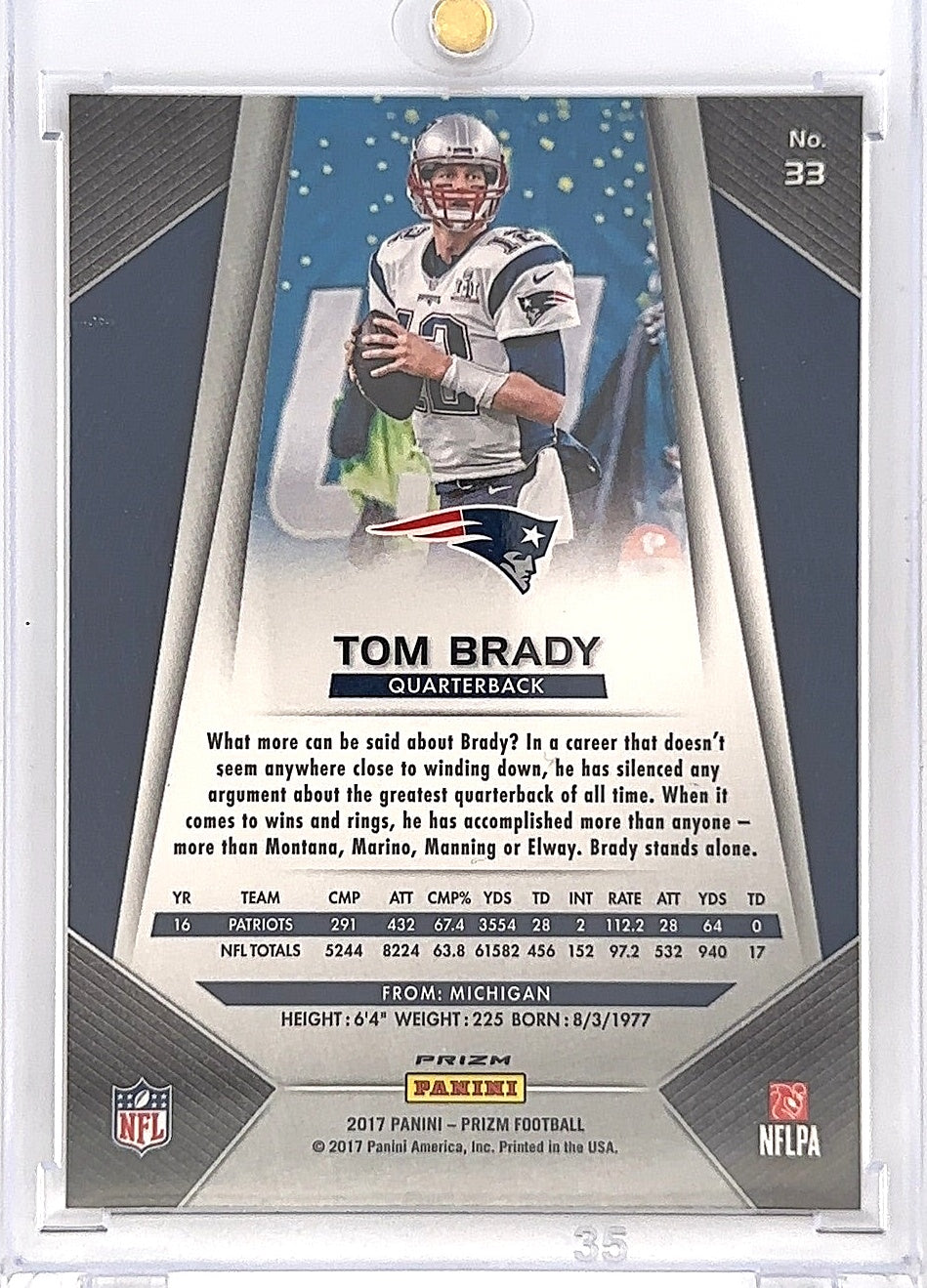 2017 Panini Prizm Tom Brady [Red White Blue Prizm] #33 — back