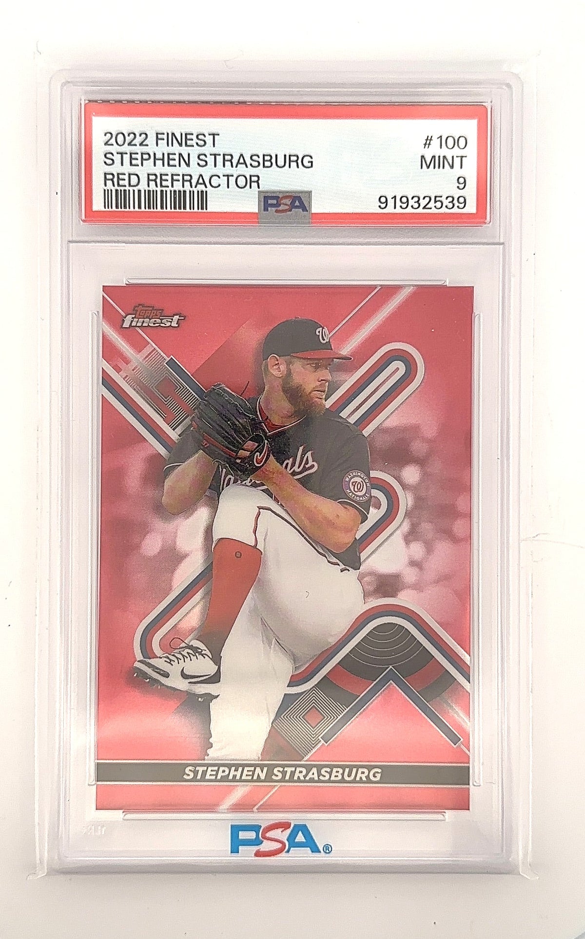 Stephen Strasburg 2022 Finest #100 Red Refractor PSA MINT 9 — front