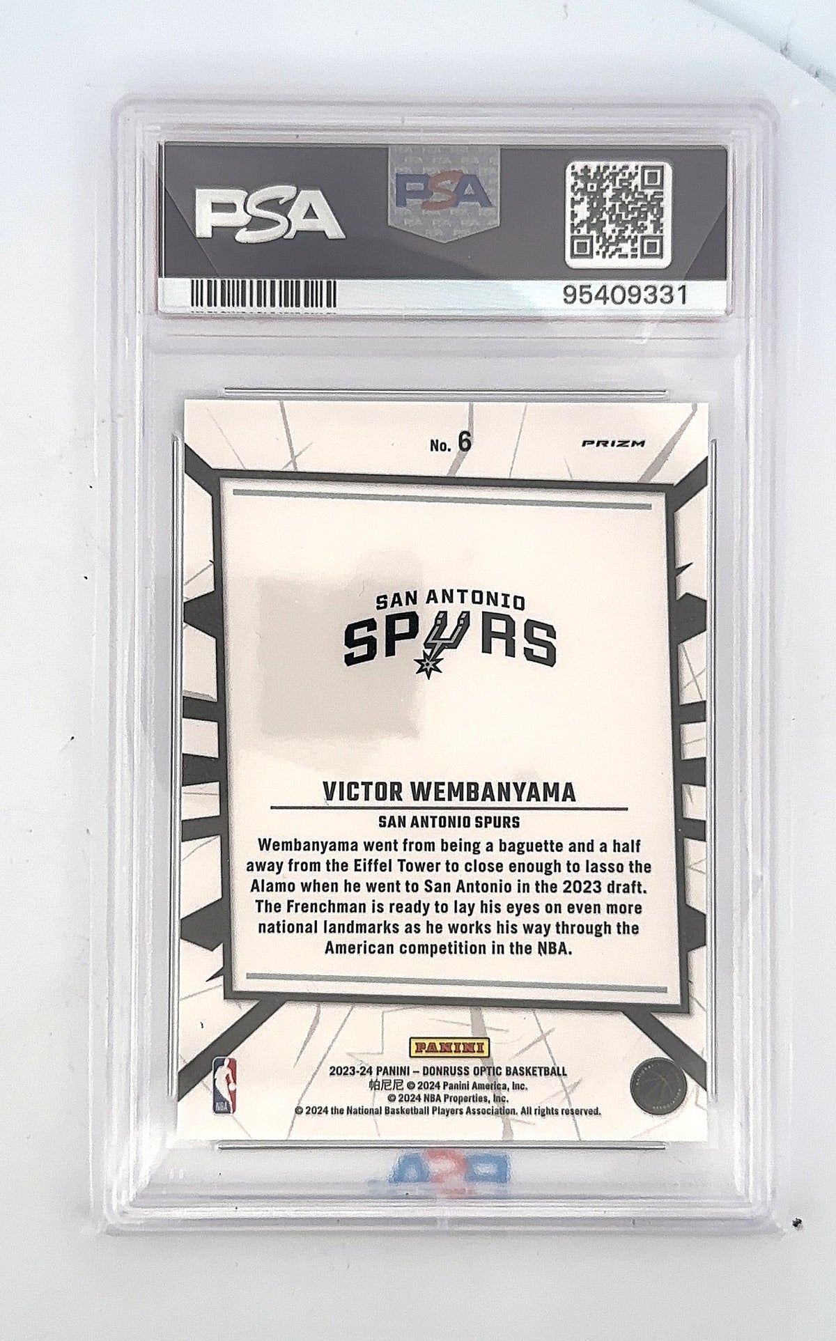 2023 Donruss Optic My House Victor Wembanyama #6 PSA 10 — back